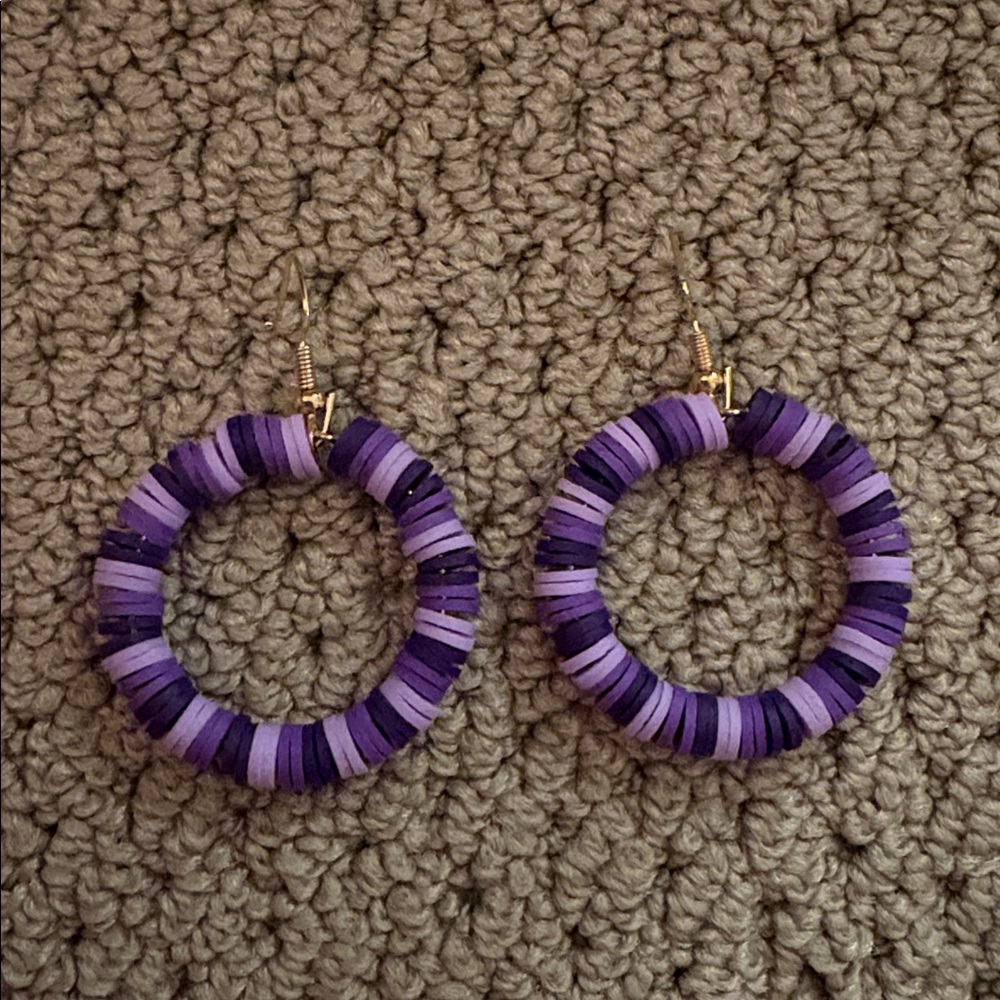 Handmade clay bead earrings, and bracelet